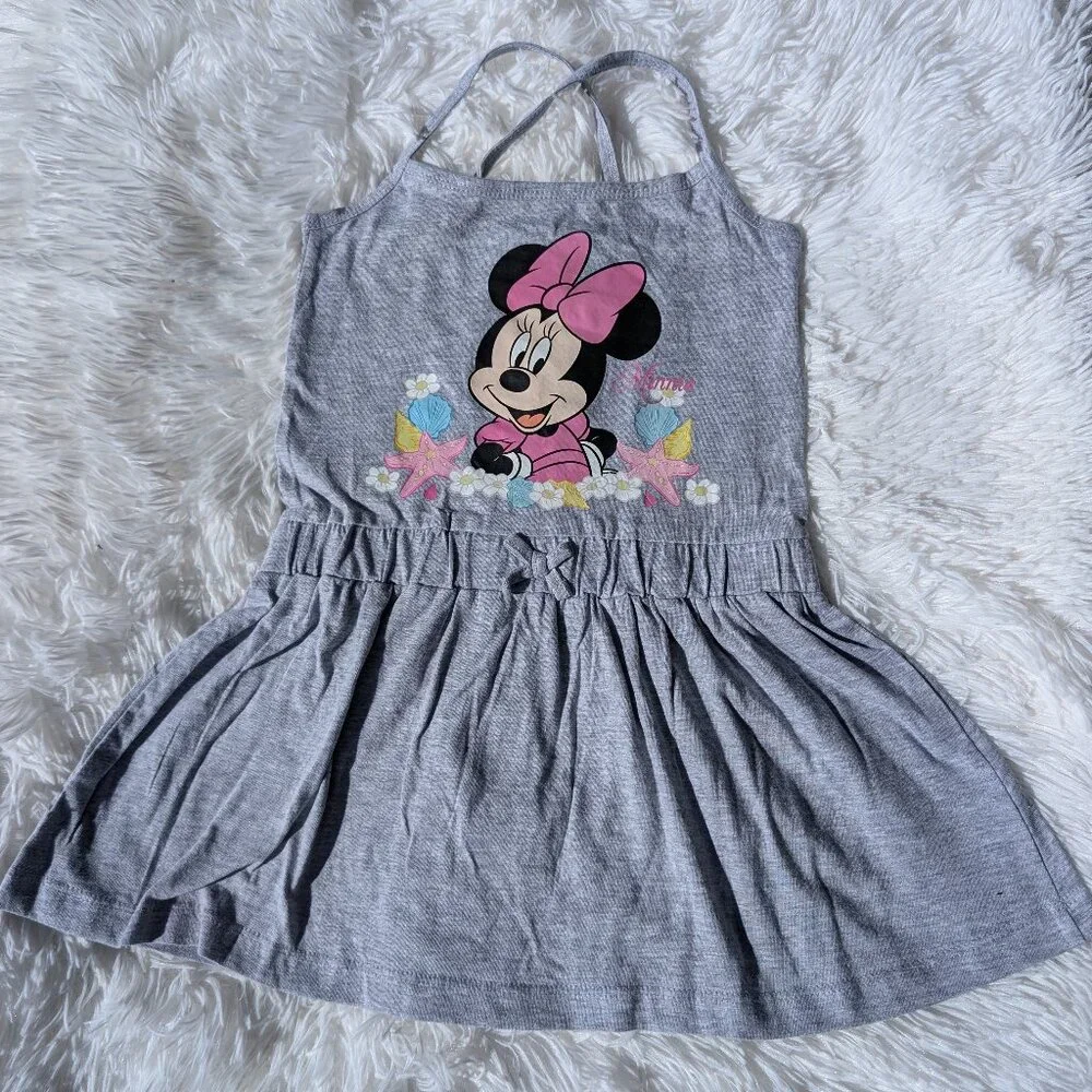 Grey Minnie Mouse Summer Dress – Girls Casual Disney Outfit 3T, 4T ,5T 7/8 - Picture 1 of 5